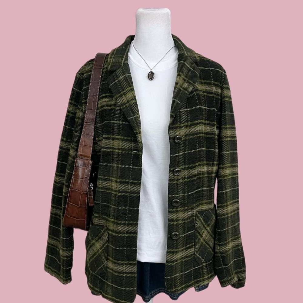 vintage green plaid preppy academia light weight blazer